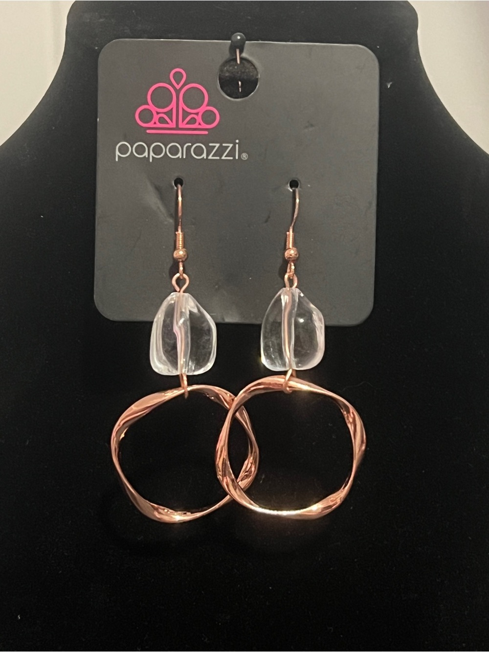 Paparazzi Rose Gold Hoop & Clear Bead Drop Earrings